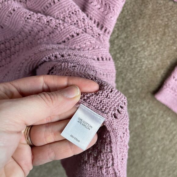 J. Jill Tunic Sweater Womens Size‎ Medium Pink Pullover Open Stitch Knit Sheer - Picture 6 of 8